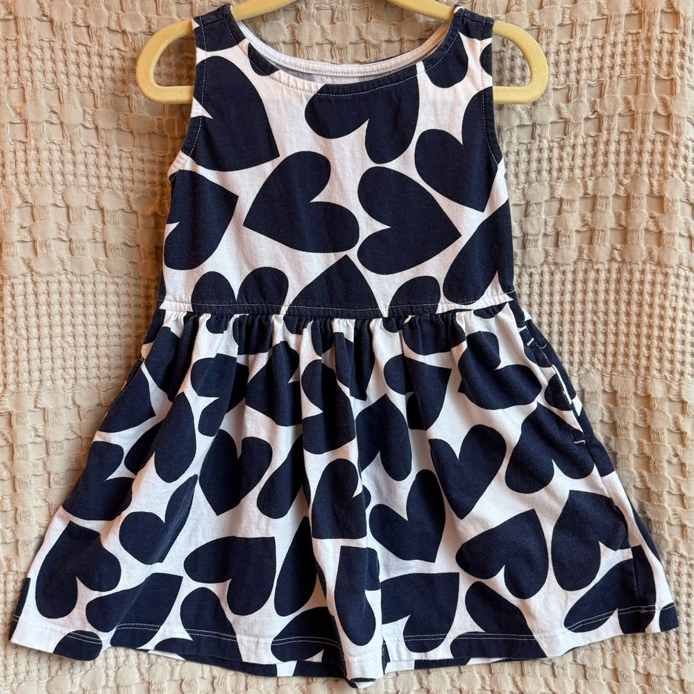 Primary Sleeveless Heart Print Dress Navy